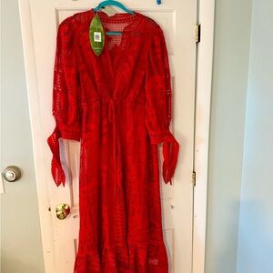 FARM Rio Vibrant Red Long Sleeve Dress